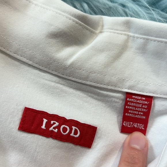 IZOD Cotton White Pocket Long Sleeve Button Down Shirt sz 4XLT - Picture 9 of 11